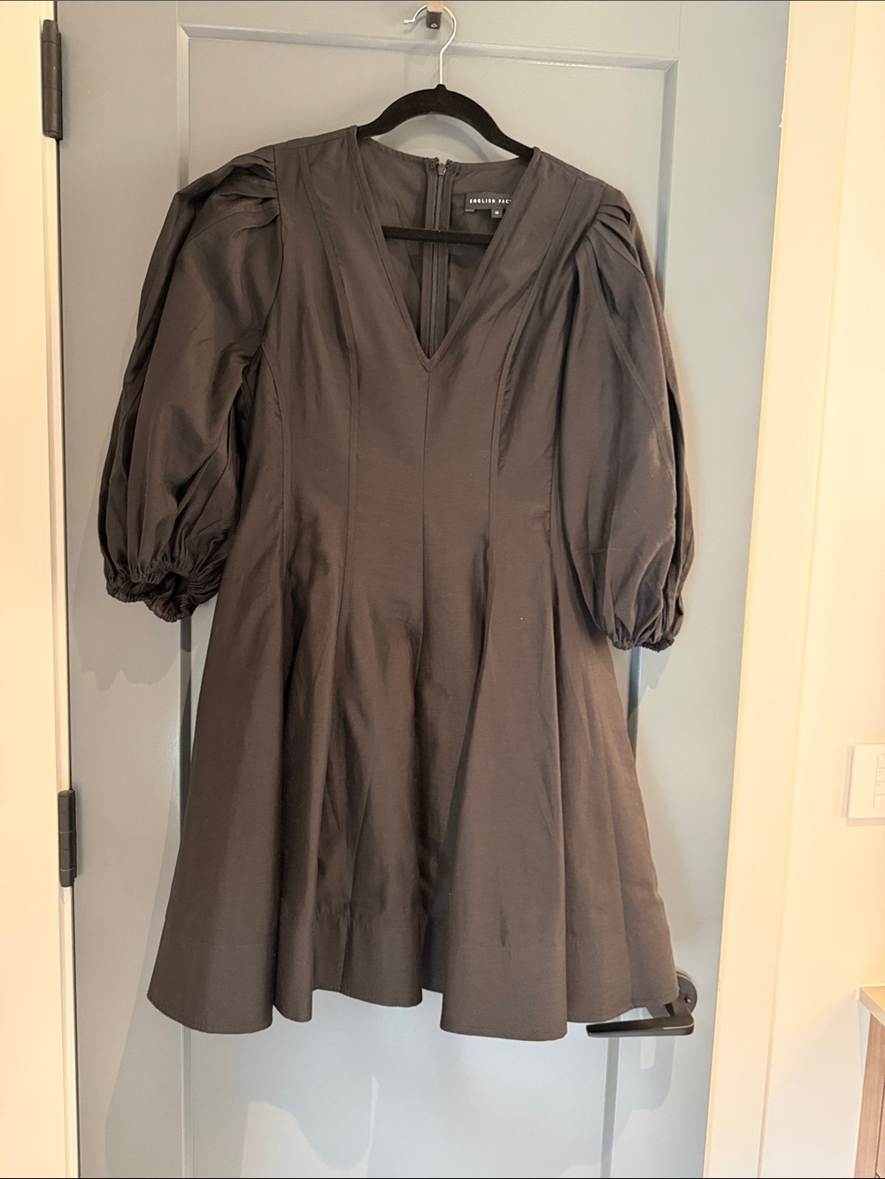 English Factory Black Puff Sleeve Midi Dress